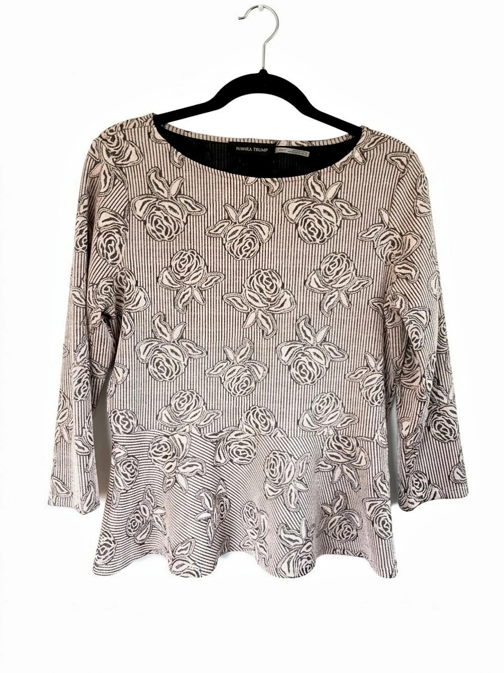 Ivanka Trump Floral Rose Striped Tunic Peplum Fall Top Size Medium